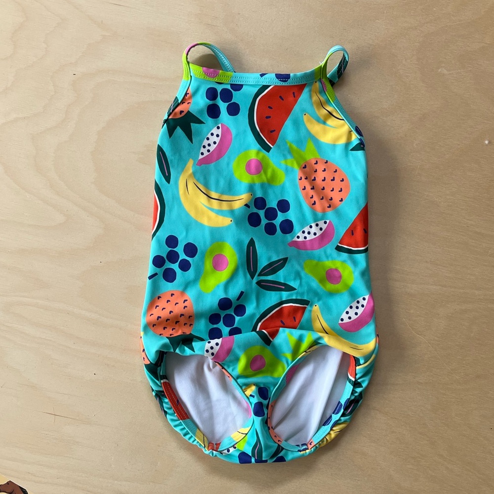 Hanna Andersson Teal Fruit Print Swimsuit 2T